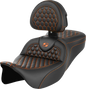 SADDLEMEN RoadSofa™ Seat - Honeycomb - Orange Stitch - with Backrest - FLH/FLT '08-'23 808-07B-189B3