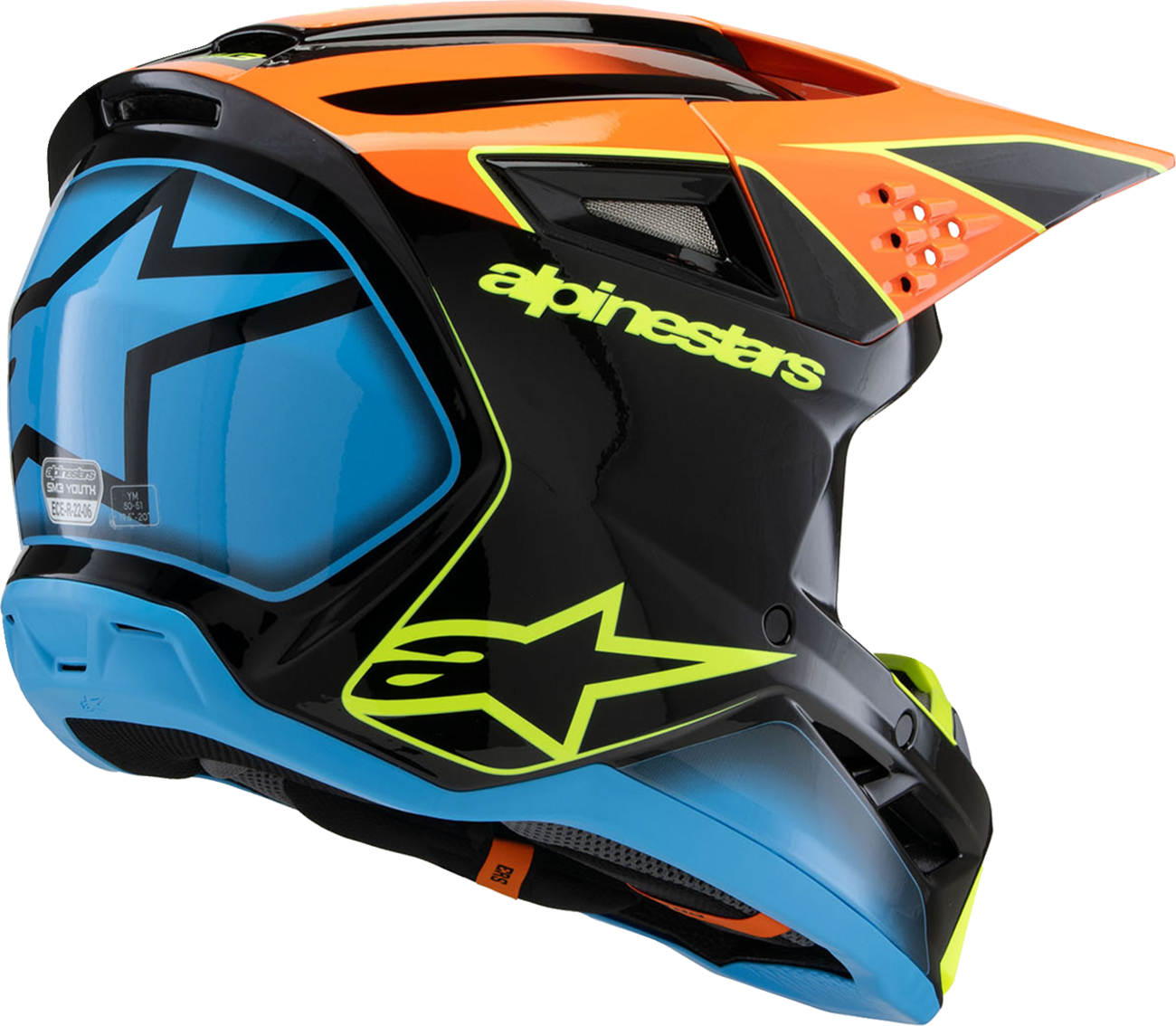 ALPINESTARS Youth SM3 Helmet - Fray - Gloss Black/Orange/Yellow Fluo - Small 8301625-1455-YS