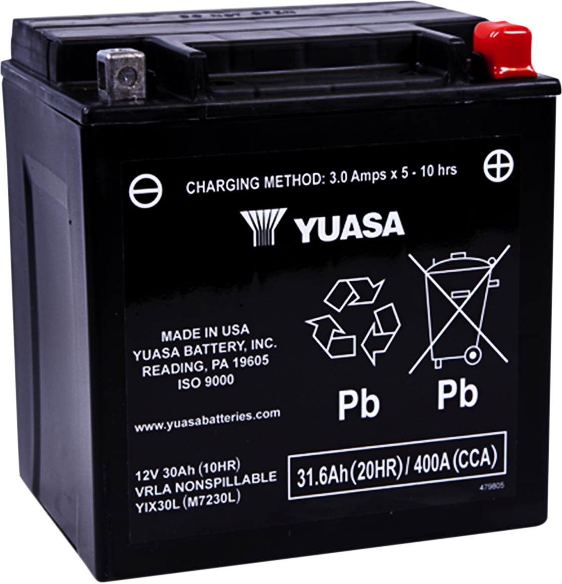 YUASA YIX30L AGM Battery - YUAM7230L, Sealed Absorbed Glass Mat Design for Reliable Power