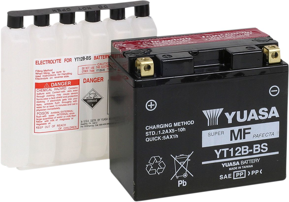 YUASA AGM Battery YT12B-BS (Part Number: YUAM6212B) - Sealed Absorbed Glass Mat Design