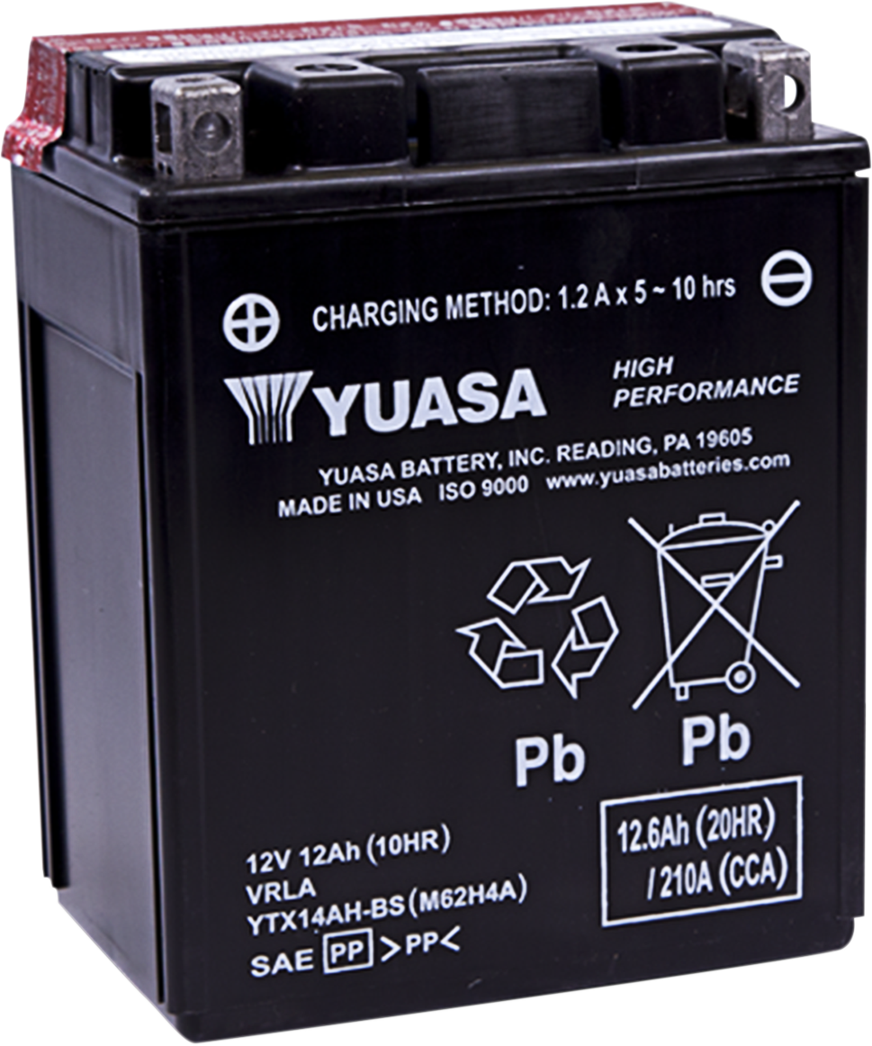 YUASA YTX14AH-BS AGM Battery - High Cranking Power, Maintenance-Free Design