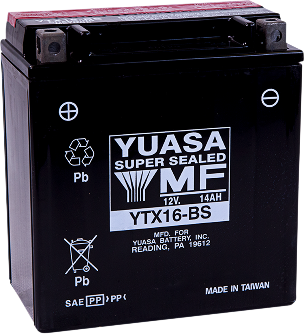 YUASA AGM Battery YTX16-BS (Part Number: YUAM32X6S) - Sealed Absorbed Glass Mat Design