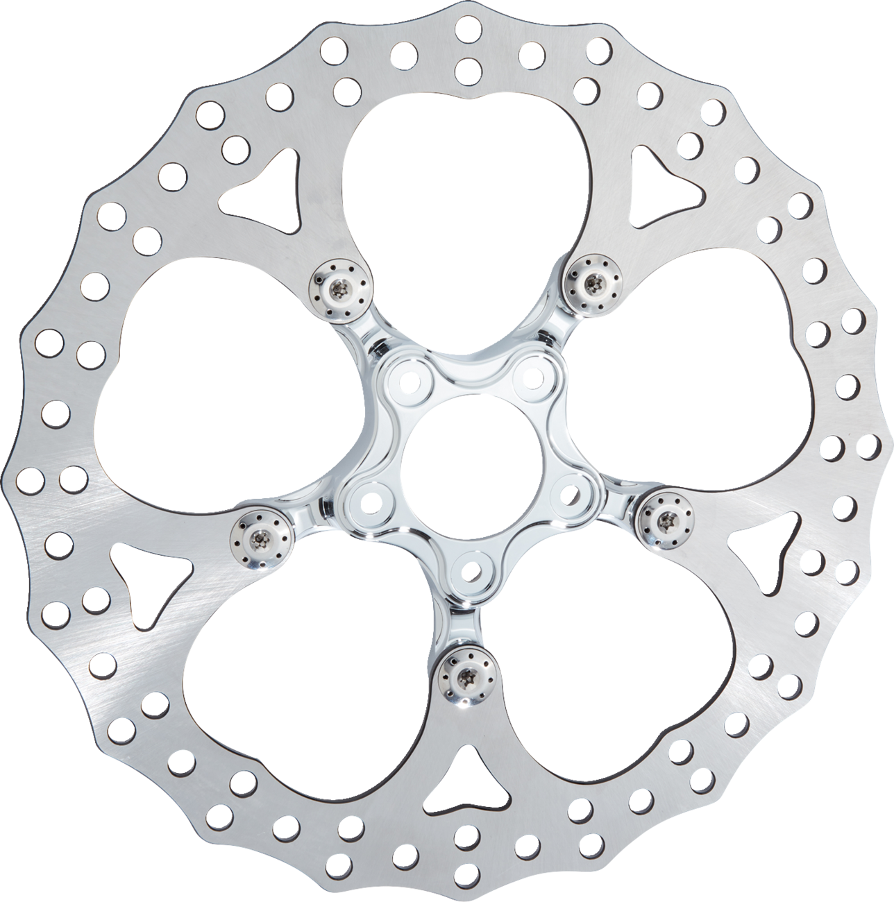 Arlen Ness Spider Rotor - 14 Inch Chrome Brake Disc with Titanium Floating Hardware for Harley Davidson