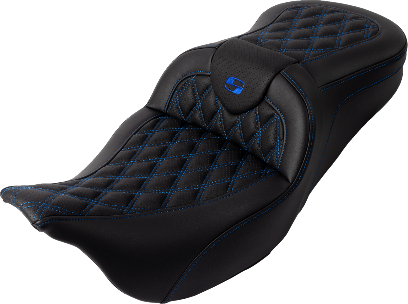 SADDLEMEN Roadsofa™ Seat - with Backrest - Blue Stitch - FL '08-'23 808-07B-182B1