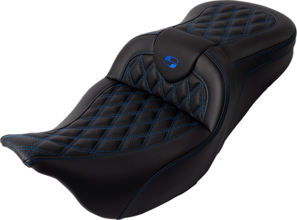 SADDLEMEN Roadsofa™ Seat - with Backrest - Blue Stitch - FL '08-'23 808-07B-182B1