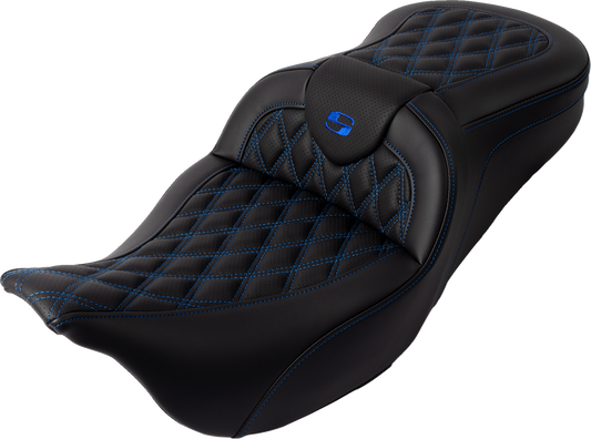 SADDLEMEN Roadsofa™ Seat - with Backrest - Blue Stitch - FL '08-'23 808-07B-182B1