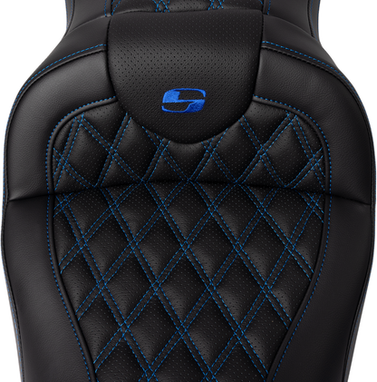 SADDLEMEN Roadsofa™ Seat - with Backrest - Blue Stitch - FL '08-'23 808-07B-182B1
