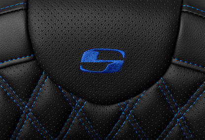 SADDLEMEN Roadsofa™ Seat - with Backrest - Blue Stitch - FL '08-'23 808-07B-182B1
