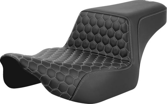 SADDLEMEN Step-Up Seat - Extended Reach - Front Honeycomb - Silver Stitch - FL '23-'24 823-07-17805