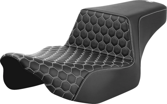 SADDLEMEN Step-Up Seat - Extended Reach - Front Honeycomb - White Stitch - FL '23-'24 823-07-17806