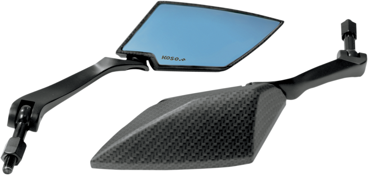 KOSO NORTH AMERICA Mirrors - TT-Style - Side View - Diamond - Carbon Fiber/Black - Blue Lens - Pair OA016CK6