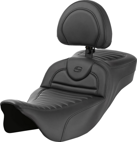 SADDLEMEN Roadsofa™ Extended Reach Seat - with Backrest - Tuck-n-Roll - FL '08-'24 808-07B-203B0