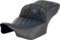 SADDLEMEN Roadsofa™ Extended Reach Seat - without Backrest - Lattice Stitch - Blue Stitch - FLTR/FLHX '23-'24 823-07-18401