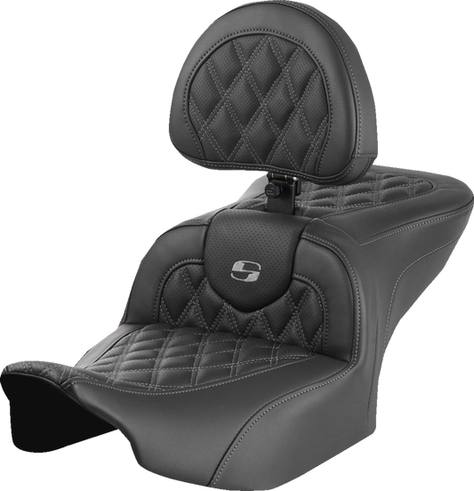 SADDLEMEN RoadSofa™ Seat - with Backrest - Lattice Stitch - Gray Stitch - FLTR/FLHX '23-'24 823-07-182B2