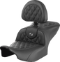 SADDLEMEN RoadSofa™ Seat - with Backrest - Lattice Stitch - Gray Stitch - FLTR/FLHX '23-'24 823-07-182B2