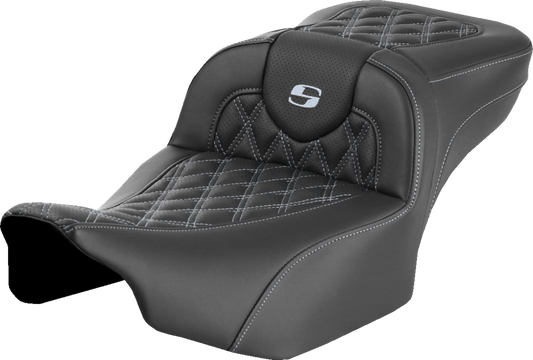 SADDLEMEN Roadsofa™ Extended Reach Seat - without Backrest - Lattice - Silver Stitch - FLTR/FLHX '23-'24 823-07-18405