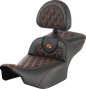 SADDLEMEN Roadsofa™ Extended Reach Seat - with Backrest - Lattice Stitch - Orange Stitch - FLTR/FLHX '23-'24 823-07-184B3