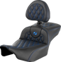 SADDLEMEN Roadsofa™ Extended Reach Seat - with Backrest - Lattice Stitch - Blue Stitch - FLTR/FLHX '23-'24 823-07-184B1