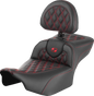 SADDLEMEN Roadsofa™ Extended Reach Seat - with Backrest - Lattice Stitch - Red Stitch - FLTR/FLHX '23-'24 823-07-184B4