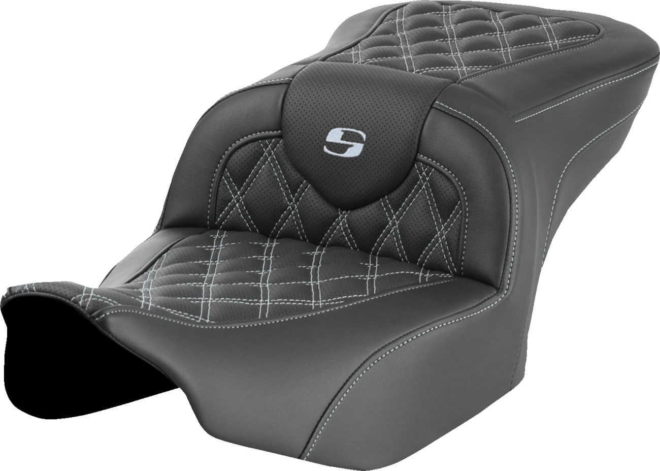 SADDLEMEN RoadSofa™ Seat - without Backrest - Lattice Stitch - Silver Stitch - FLTR/FLHX '23-'24 823-07-18205