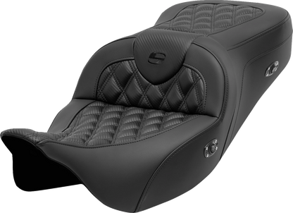 SADDLEMEN Roadsofa™ Seat - without Backrest - Lattice Stitch - Carbon Fiber - FL '08-'23 808-07B-206A0