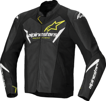 ALPINESTARS Faster v3 Airflow Leather Jacket - Black/White/Yellow Fluo - US 42 / EU 52 3103625-125-52