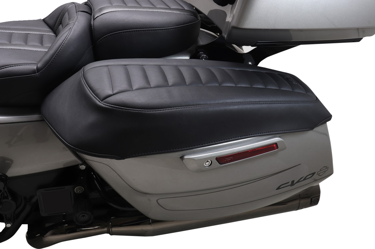 MUSTANG Deluxe Saddlebag Lid Covers - Black w/ Gunmetal Stitch - Touring 88404GM