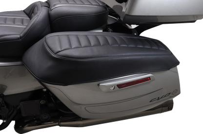 MUSTANG Deluxe Saddlebag Lid Covers - Black w/ Gunmetal Stitch - Touring 88404GM