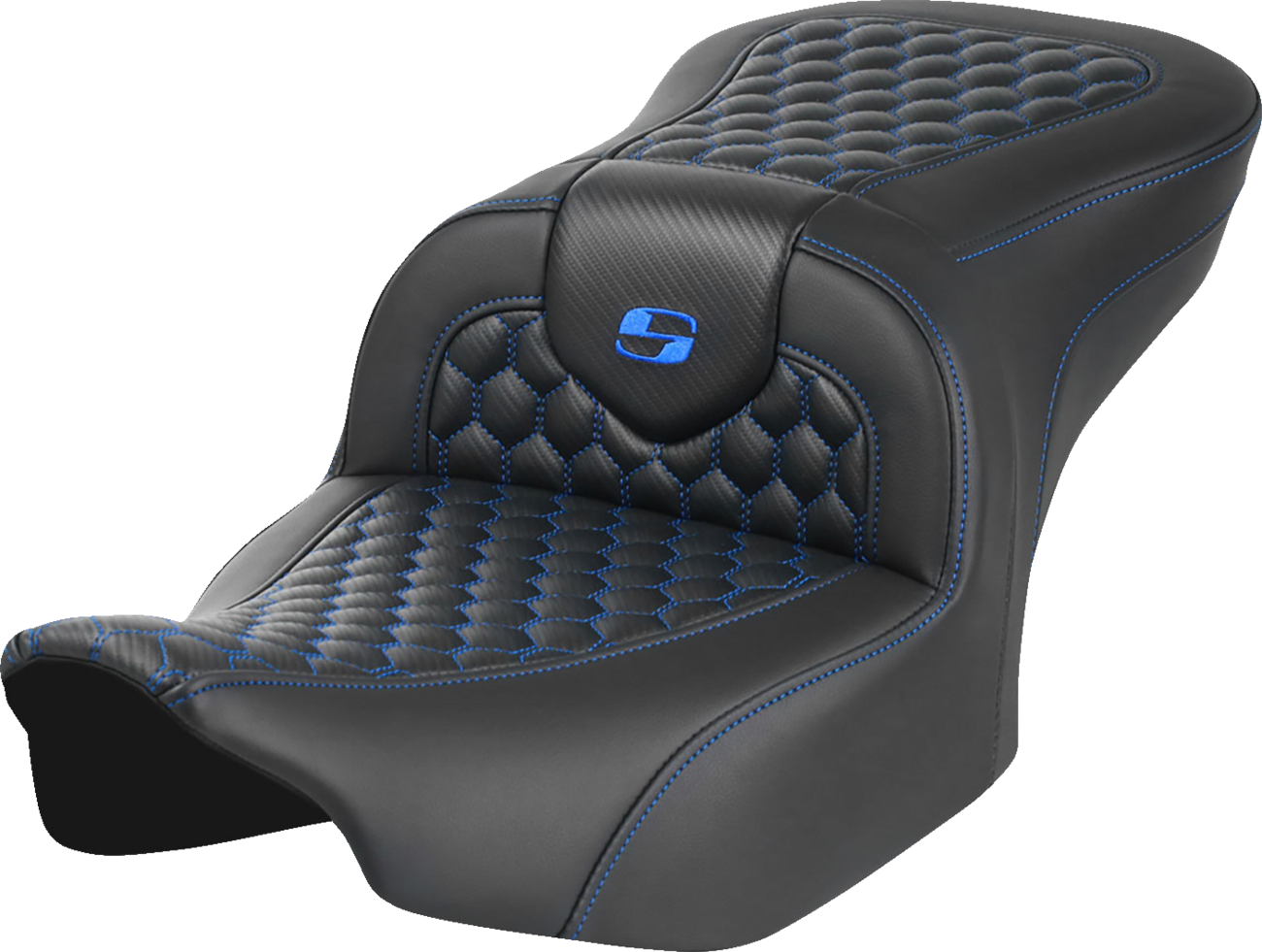 SADDLEMEN Roadsofa™ Seat - without Backrest - Honeycomb - Blue Stitch - FLTR/FLHX '23-'24 823-07-18901