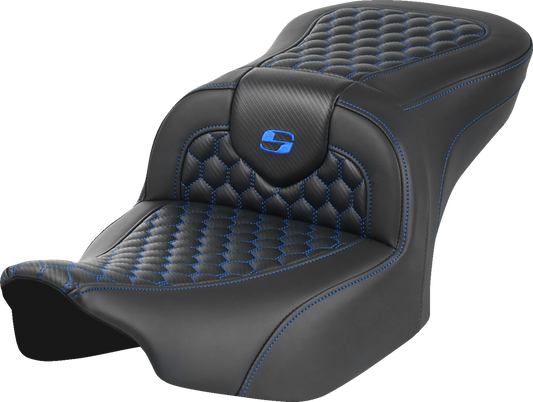 SADDLEMEN Roadsofa™ Seat - without Backrest - Honeycomb - Blue Stitch - FLTR/FLHX '23-'24 823-07-18901