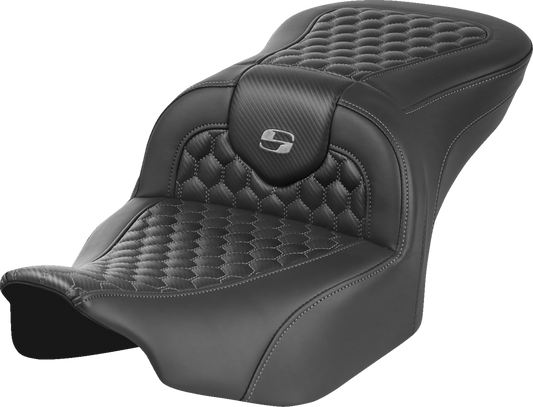 SADDLEMEN Roadsofa™ Seat - without Backrest - Honeycomb - Gray Stitch - FLTR/FLHX '23-'24 823-07-18902