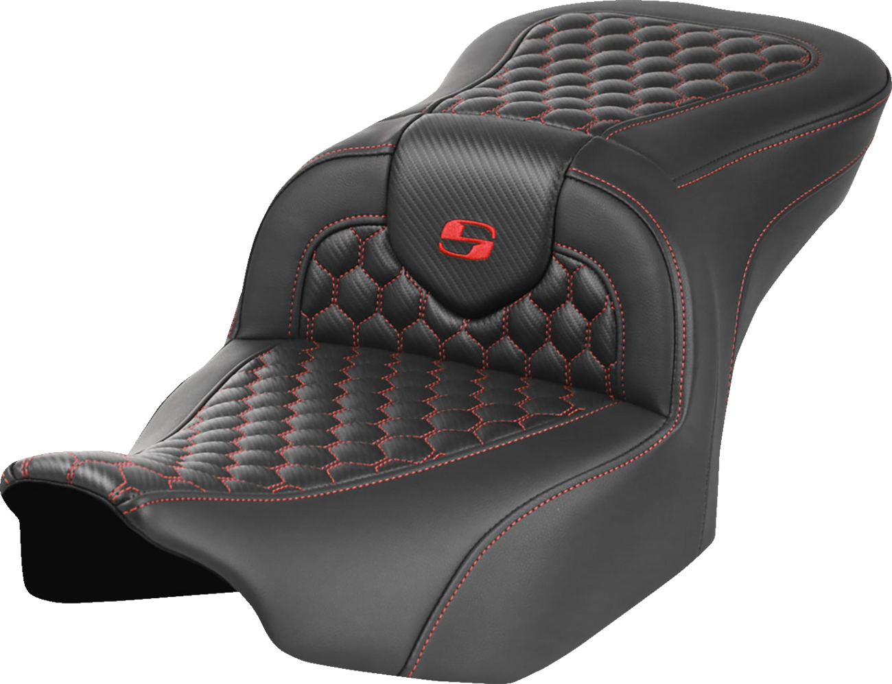 SADDLEMEN Roadsofa™ Seat - without Backrest - Honeycomb - Red Stitch - FLTR/FLHX '23-'24 823-07-18904