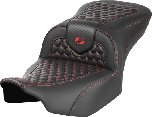 SADDLEMEN Roadsofa™ Seat - without Backrest - Honeycomb - Red Stitch - FLTR/FLHX '23-'24 823-07-18904