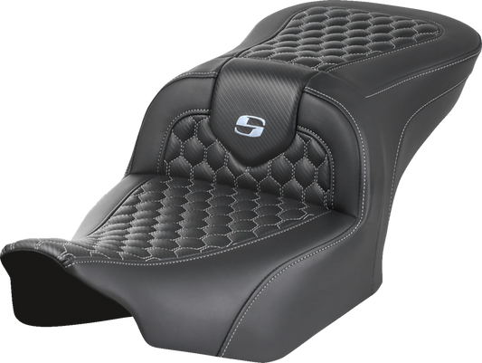 SADDLEMEN Roadsofa™ Seat - without Backrest - Honeycomb - Silver Stitch - FLTR/FLHX '23-'24 823-07-18905