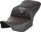 SADDLEMEN Roadsofa™ Seat - without Backrest - Honeycomb - Orange Stitch - FLTR/FLHX '23-'24 823-07-18903
