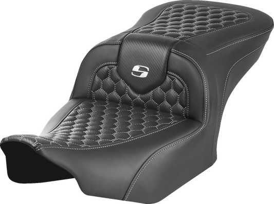 SADDLEMEN Roadsofa™ Seat - without Backrest - Honeycomb - White Stitch - FLTR/FLHX '23-'24 823-07-18906