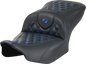 SADDLEMEN RoadSofa™ Seat - without Backrest - Carbon Fiber - Lattice Stitch - Blue Stitch - FLTR/FLHX '23-'24 823-07-20601