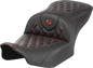 SADDLEMEN RoadSofa™ Seat - without Backrest - Carbon Fiber - Lattice Stitch - Red Stitch - FLTR/FLHX '23-'24 823-07-20604