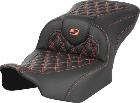 SADDLEMEN RoadSofa™ Seat - without Backrest - Carbon Fiber - Orange Stitch - FL/FX '23-'24 823-07-20603