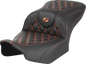 SADDLEMEN RoadSofa™ Seat - without Backrest - Carbon Fiber - Orange Stitch - FL/FX '23-'24 823-07-20603