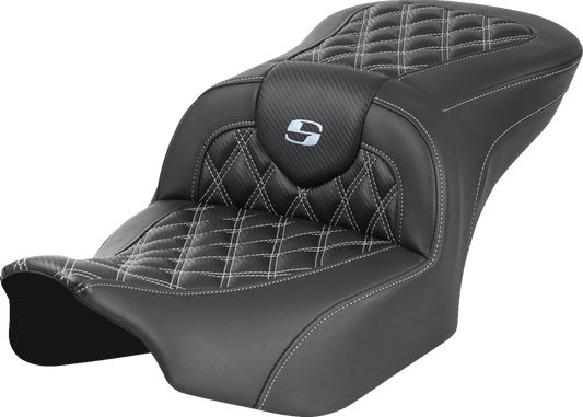 SADDLEMEN RoadSofa™ Carbon Fiber Seat - w/o Backrest - Lattice Stitch - Silver Stitch - FL/FX '23-'24 823-07-20605