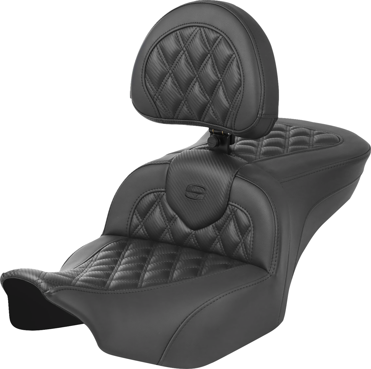 SADDLEMEN RoadSofa™ Seat - with Backrest - Carbon Fiber - Lattice Stitch - FLTR/FLHX '23-'24 823-07-206B0
