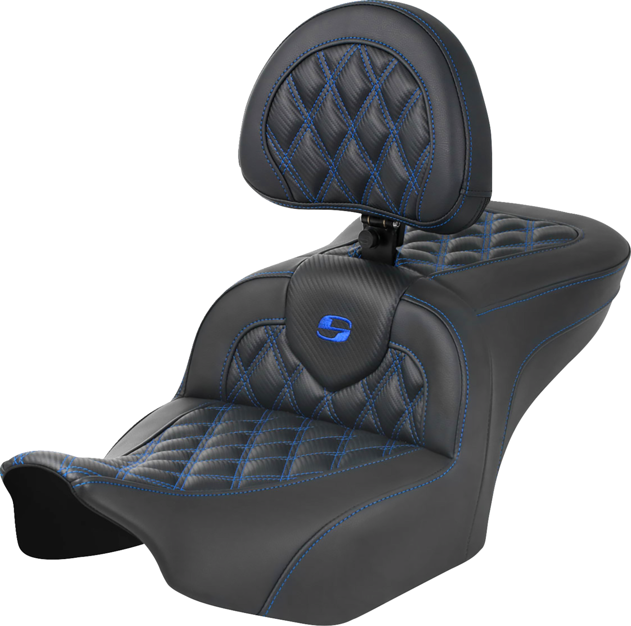 SADDLEMEN RoadSofa™ Seat - with Backrest - Carbon Fiber - Lattice Stitch - Blue Stitch - FLTR/FLHX '23-'24 823-07-206B1