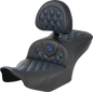 SADDLEMEN RoadSofa™ Seat - with Backrest - Carbon Fiber - Lattice Stitch - Blue Stitch - FLTR/FLHX '23-'24 823-07-206B1