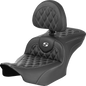 SADDLEMEN RoadSofa™ Seat - with Backrest - Carbon Fiber - Lattice Stitch - White Stitch - FLTR/FLHX '23-'24 823-07-206B6