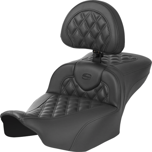 SADDLEMEN Roadsofa™ Extended Reach Seat - with Backrest - Carbon Fiber - Lattice Stitch - FLTR/FLHX '23-'24 823-07-207B0
