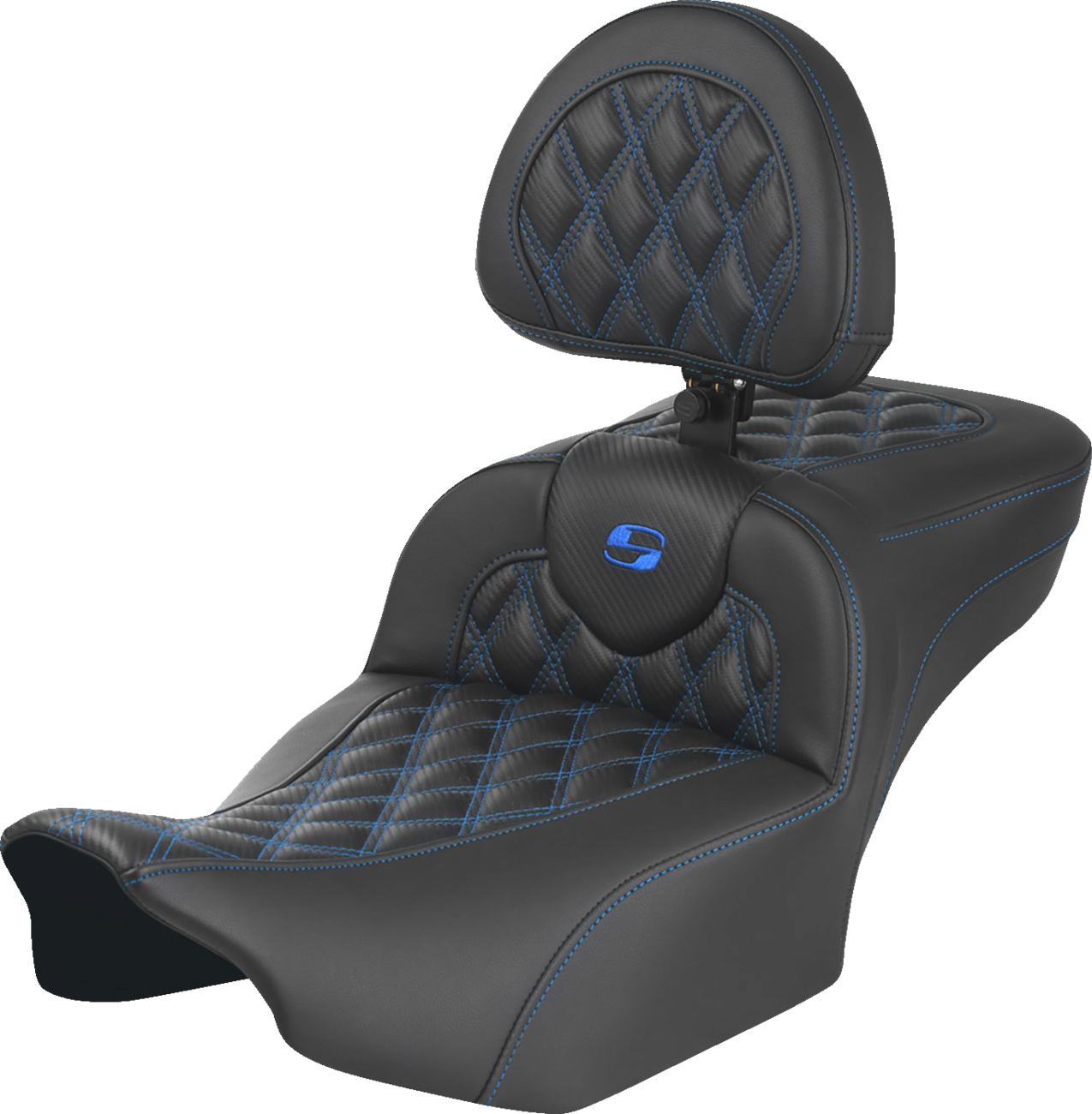 SADDLEMEN Roadsofa™ Extended Reach Seat - with Backrest - Lattice Stitch - Blue Stitch - FLTR/FLHX '23-'24 823-07-207B1