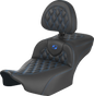 SADDLEMEN Roadsofa™ Extended Reach Seat - with Backrest - Lattice Stitch - Blue Stitch - FLTR/FLHX '23-'24 823-07-207B1