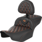 SADDLEMEN Roadsofa™ Extended Reach Seat - with Backrest - Lattice Stitch - Orange Stitch - FLTR/FLHX '23-'24 823-07-207B3