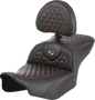 SADDLEMEN Roadsofa™ Seat - with Backrest - Honeycomb - Orange Stitch - FLTR/FLHX '23-'24 823-07-189B3